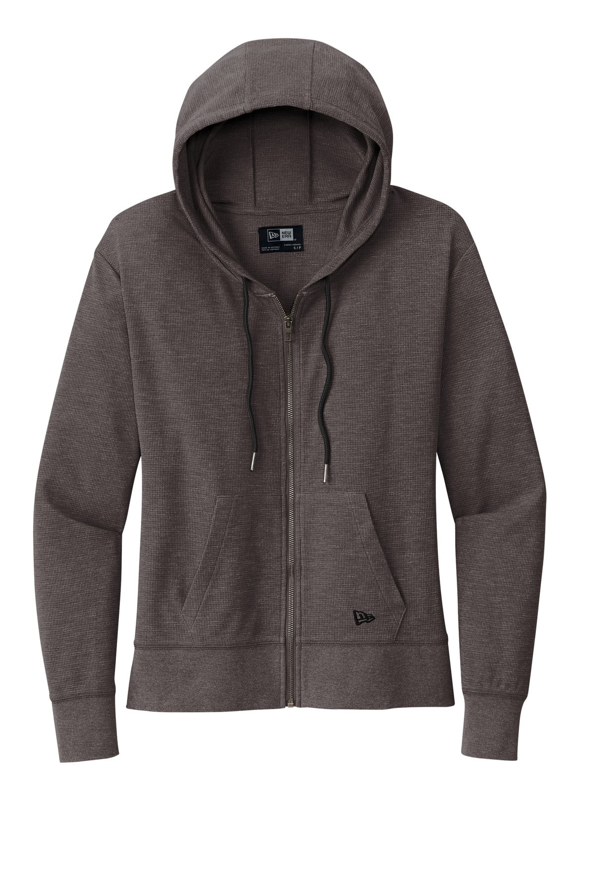 Front View of BlkHthr New Era Women's Thermal Full-Zip Hoodie LNEA141