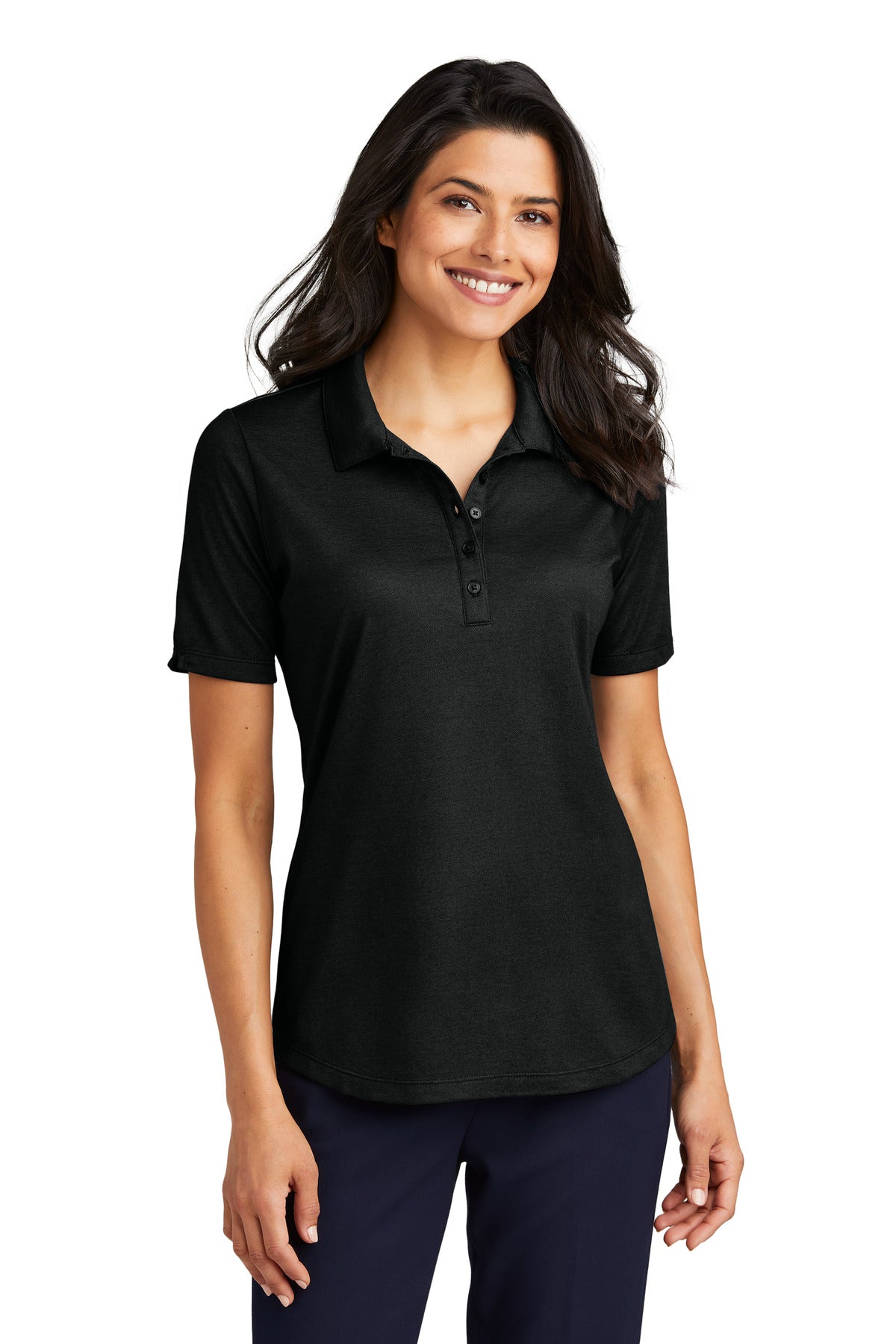 Front View of BlkHthr Port Authority Women's Fine Pique Blend Polo LK830