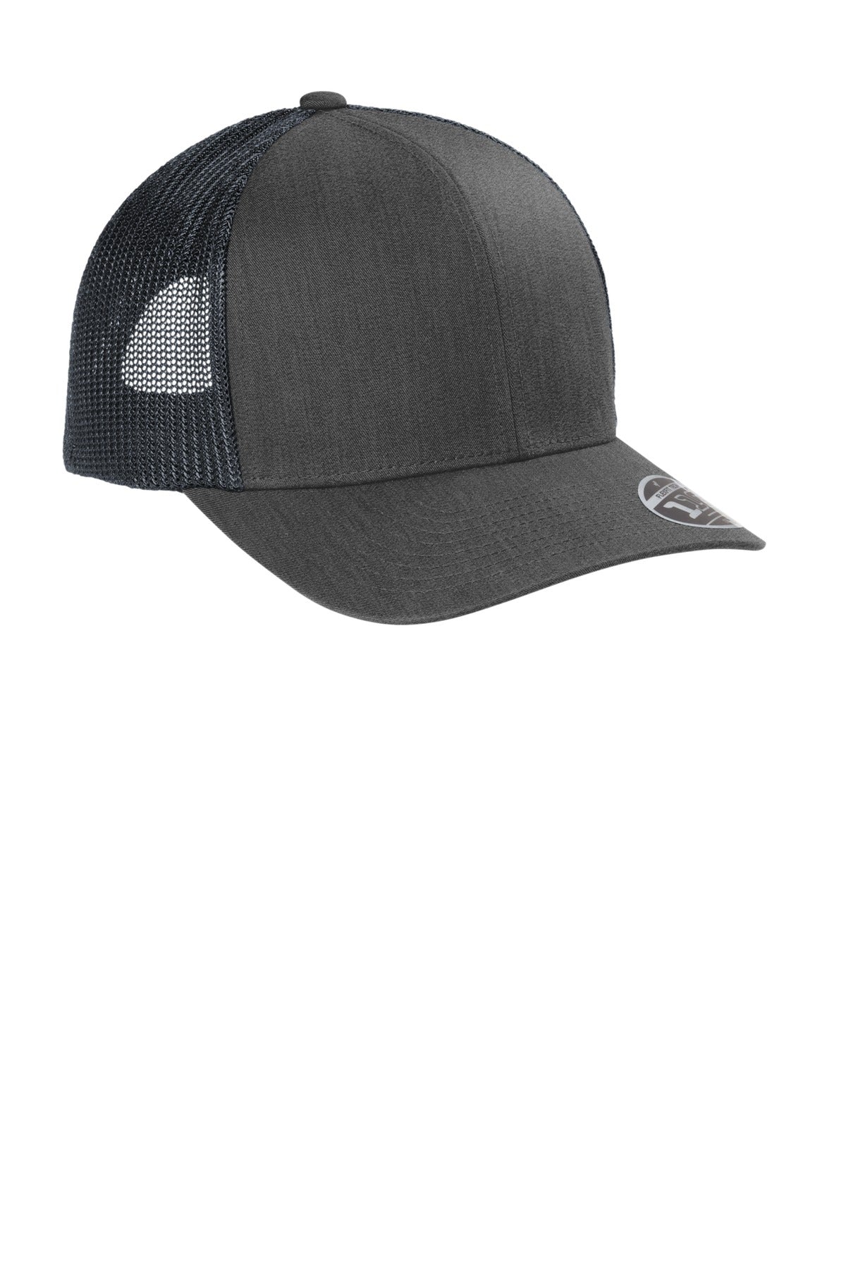 Front View of BlkHthr TravisMathew Cruz Trucker Cap. TM1MU423