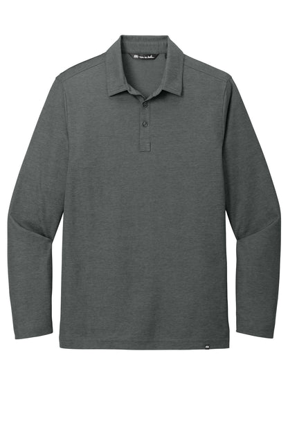 Front View of BlkHthr TravisMathew Oceanside Heather Long Sleeve Polo TM1MZ343