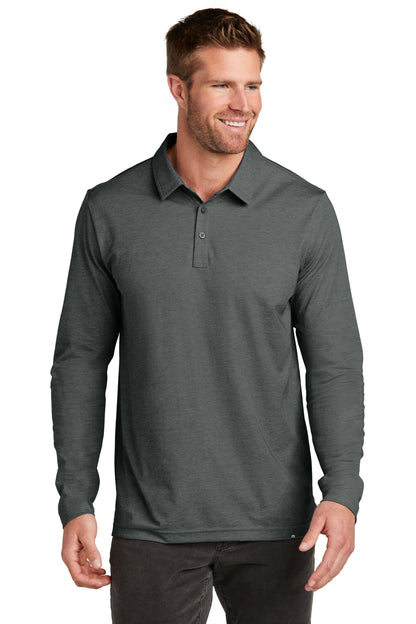 Front View of BlkHthr TravisMathew Oceanside Heather Long Sleeve Polo TM1MZ343