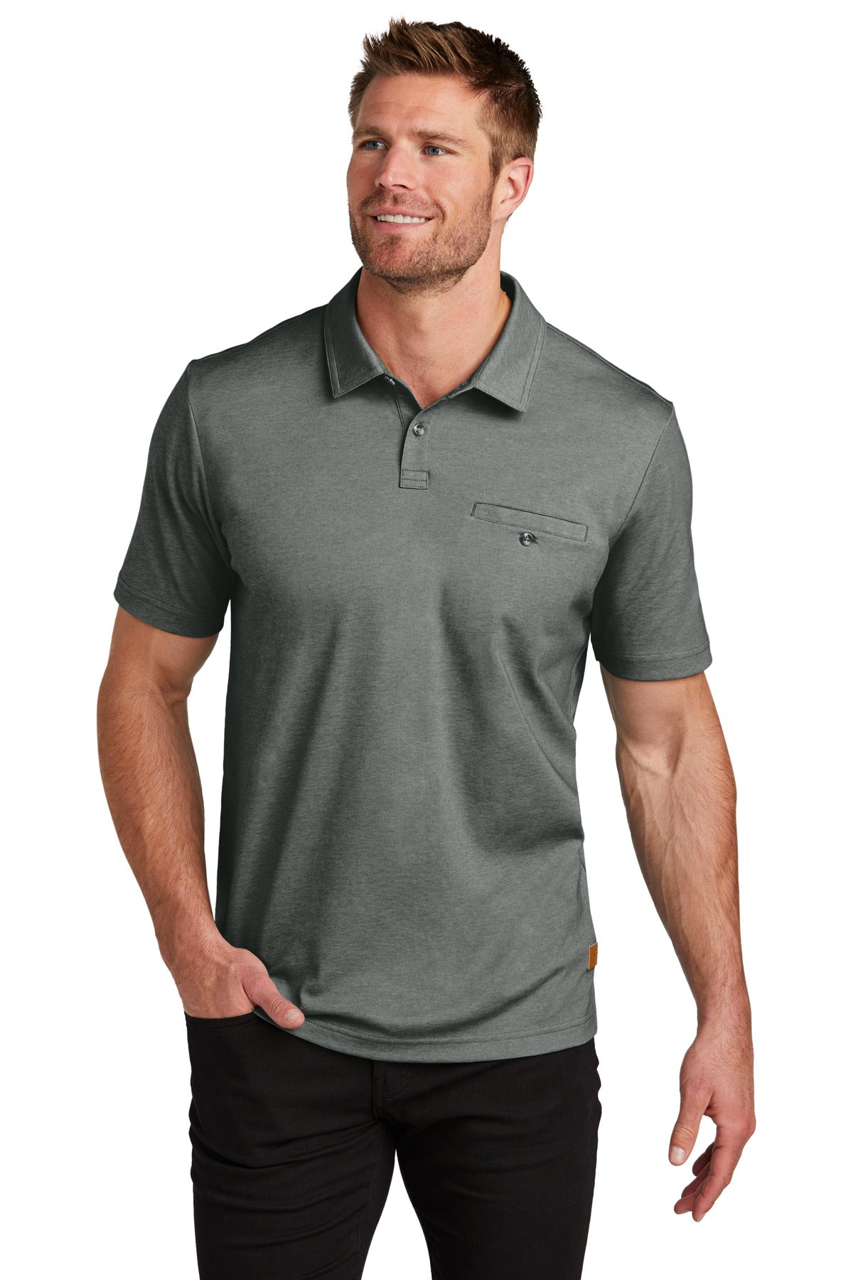 Front View of BlkHthr TravisMathew Sunsetters Pocket Polo TM1MZ344