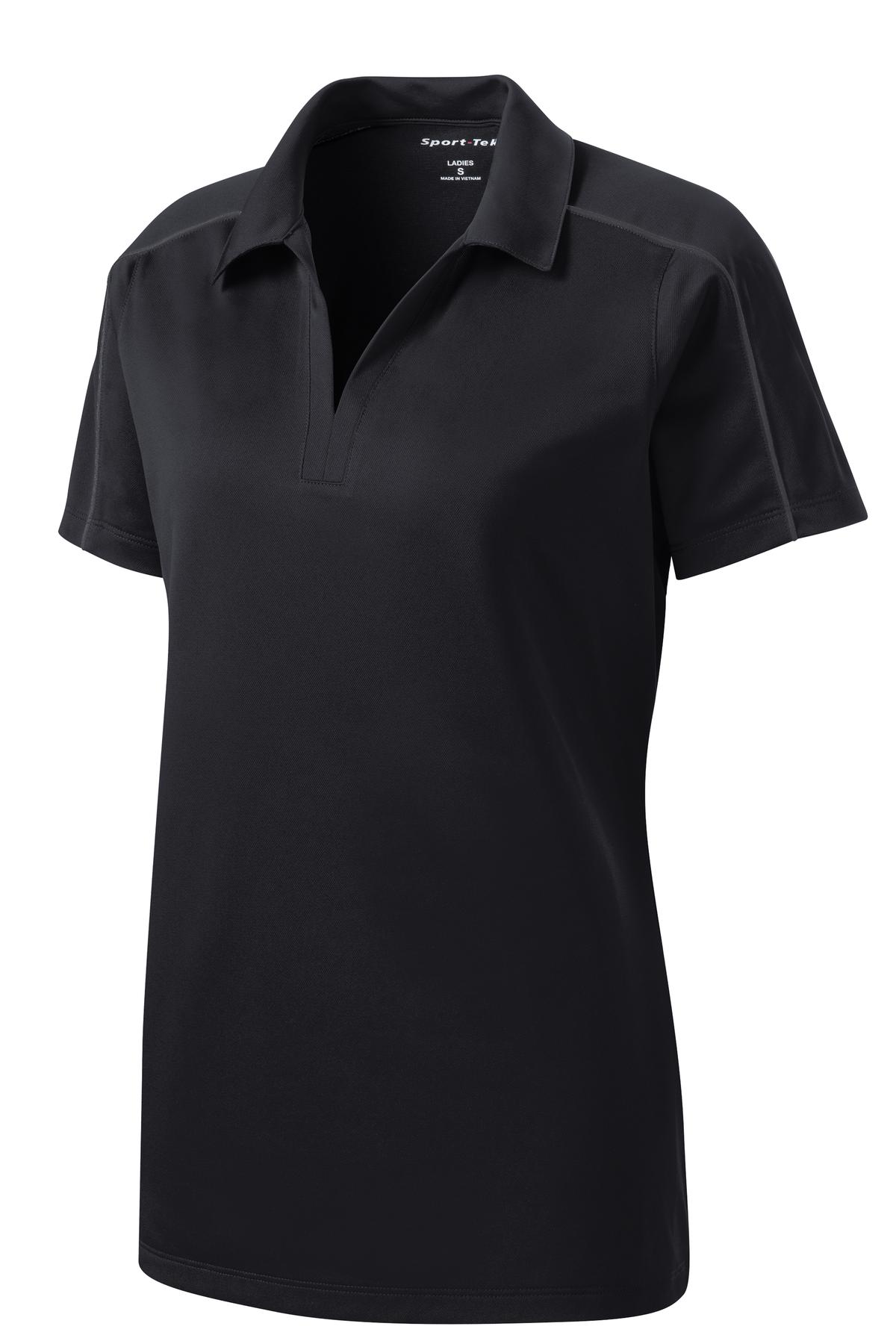Front View of Blk/Iron Grey Sport-Tek Women's Micropique Sport-Wick Piped Polo. LST653