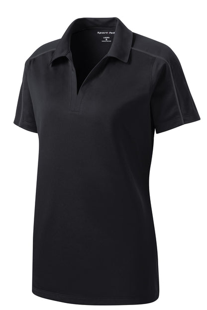 Front View of Blk/Iron Grey Sport-Tek Women's Micropique Sport-Wick Piped Polo. LST653
