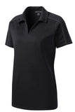 Front View of Blk/Iron Grey Sport-Tek Women's Micropique Sport-Wick Piped Polo. LST653
