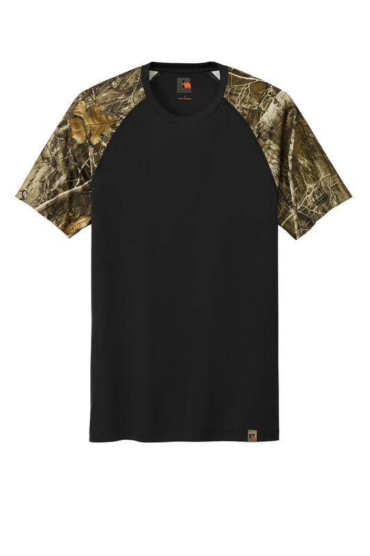 Front View of Blk/RTEdge Russell Outdoors Realtree Colorblock Performance Tee RU151