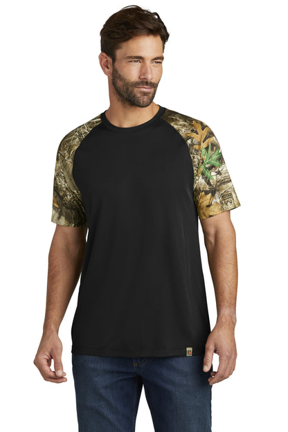 Front View of Blk/RTEdge Russell Outdoors Realtree Colorblock Performance Tee RU151