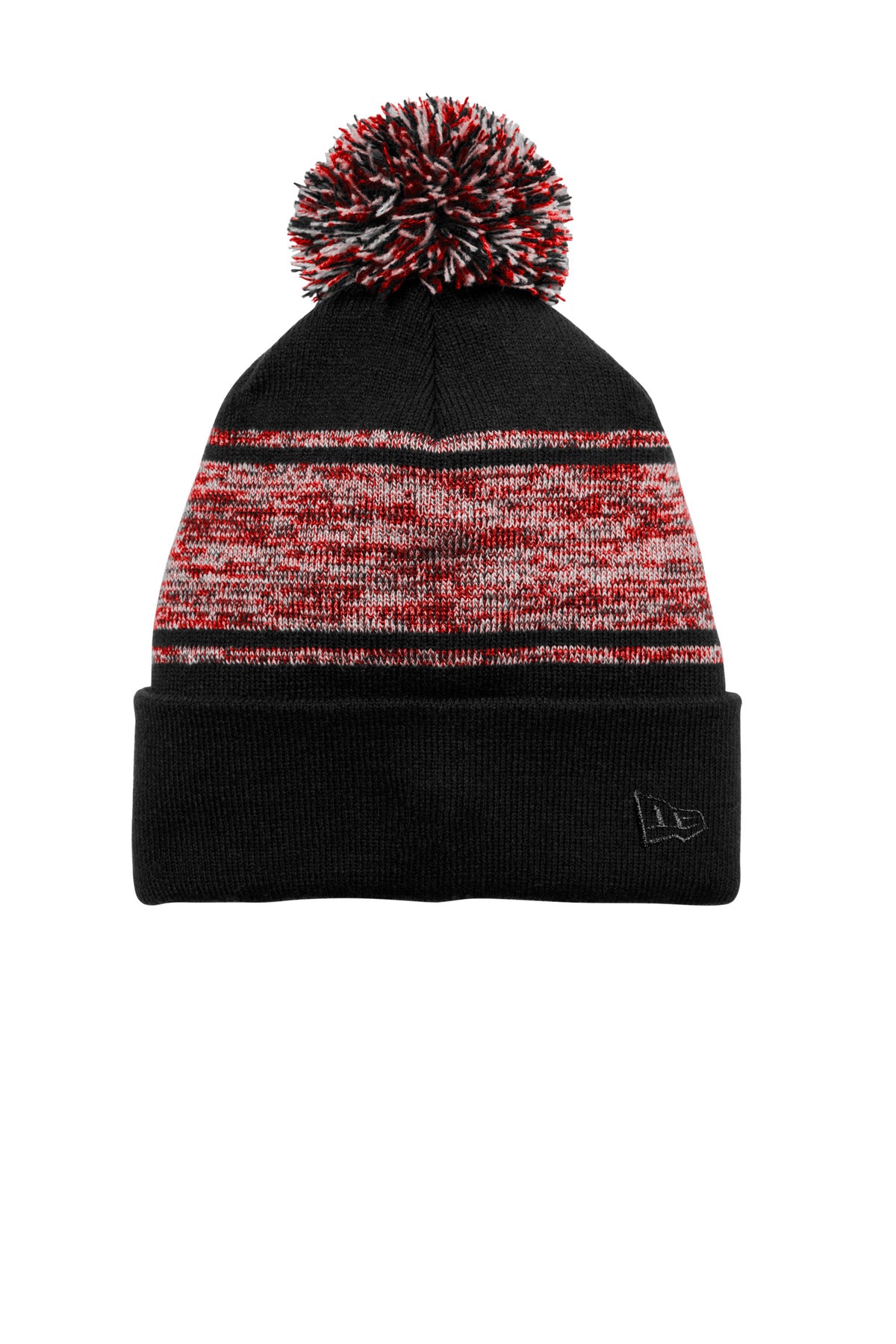Front View of Blk/Scar New Era Knit Chilled Pom Beanie NE909
