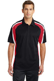 Front View of Blk/Tr Red/Wht Sport-Tek Tricolor Micropique Sport-Wick Polo. ST654