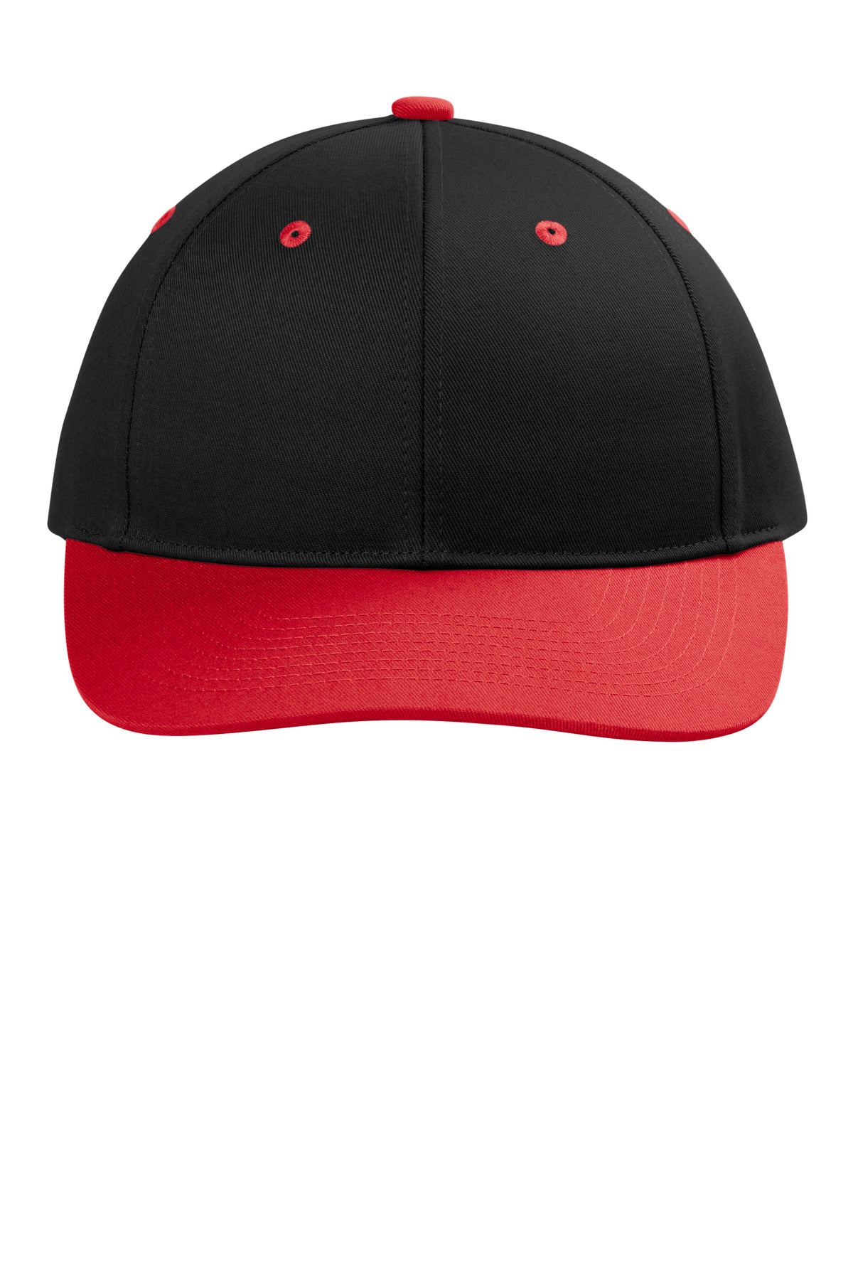Front View of Blk/TrRd Port Authority Snapback Cap C118