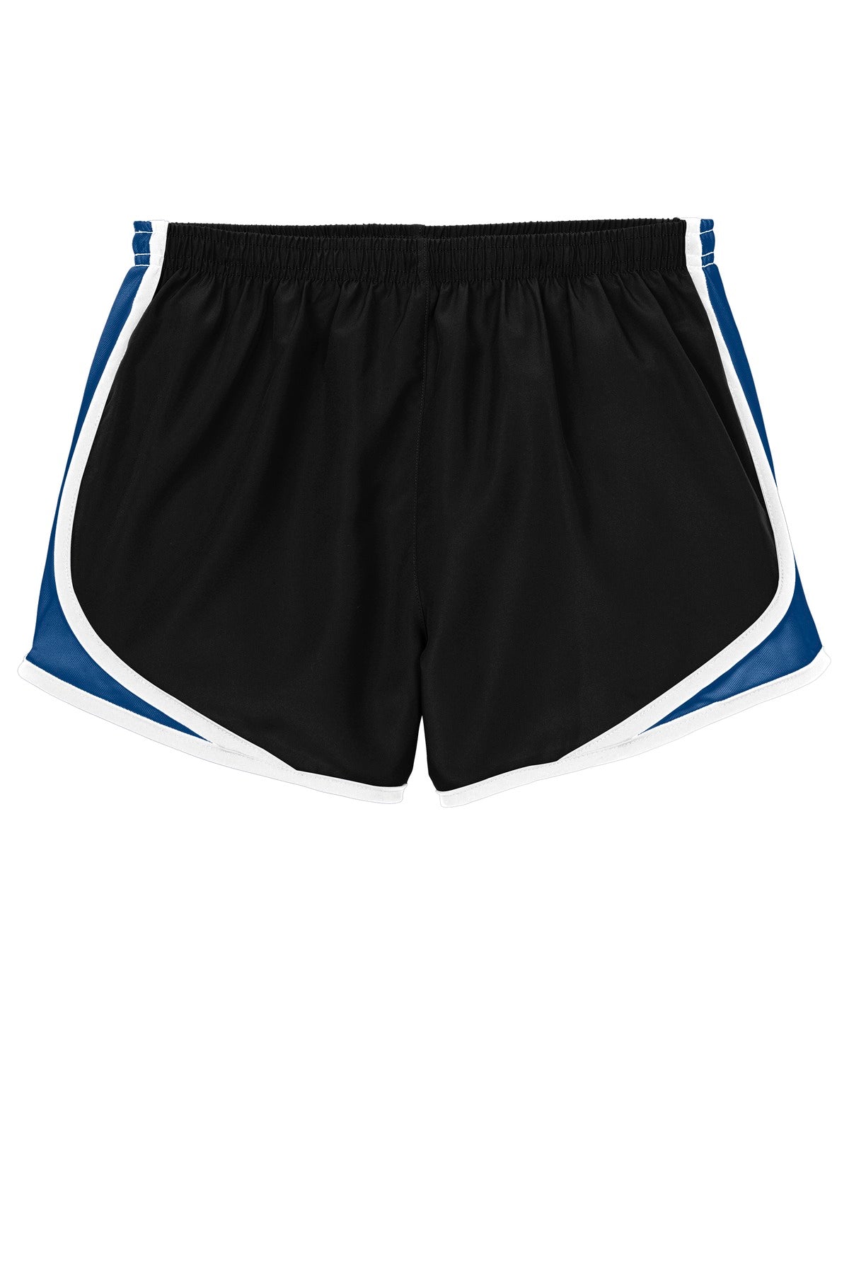 Front View of Blk/TrRoyl/Wht Sport-Tek Women's Cadence Short. LST304