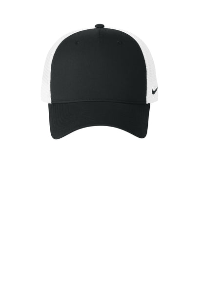 Front View of Blk/White Nike Snapback Mesh Trucker Cap NKFN9893