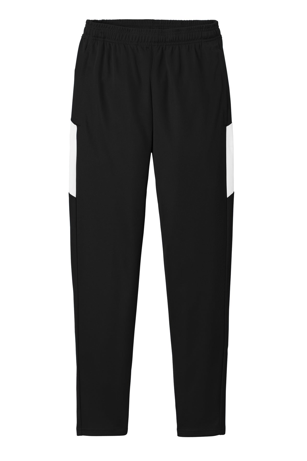 Front View of Blk/White Sport-Tek Travel Pant PST800