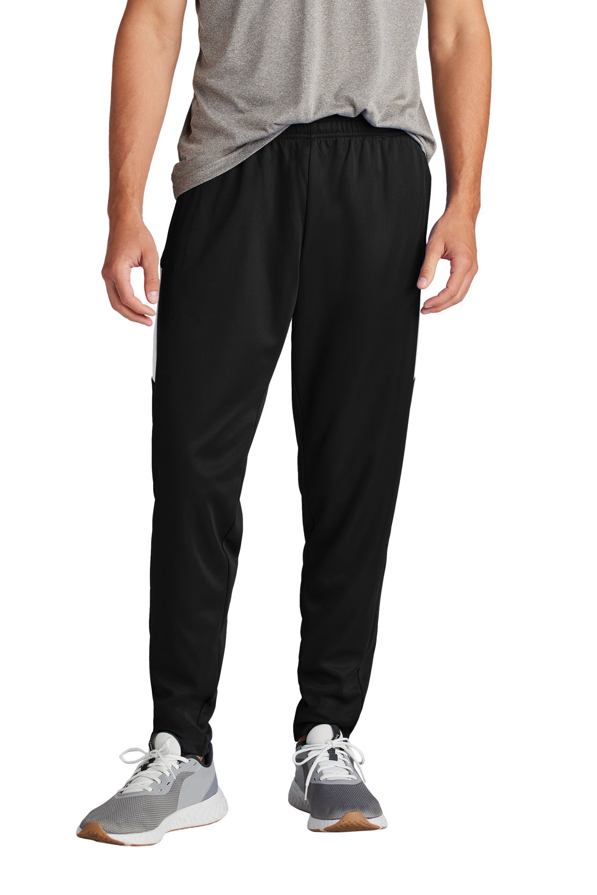 Front View of Blk/White Sport-Tek Travel Pant PST800