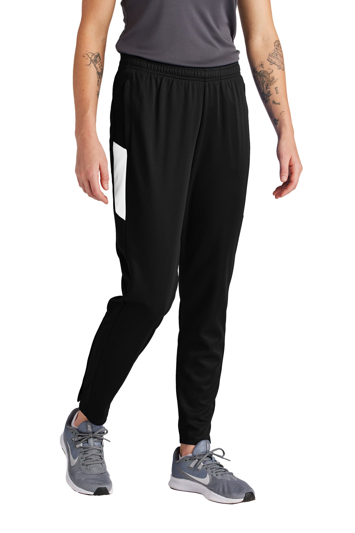 Front View of Blk/White Sport-Tek Women's Travel Pant LPST800