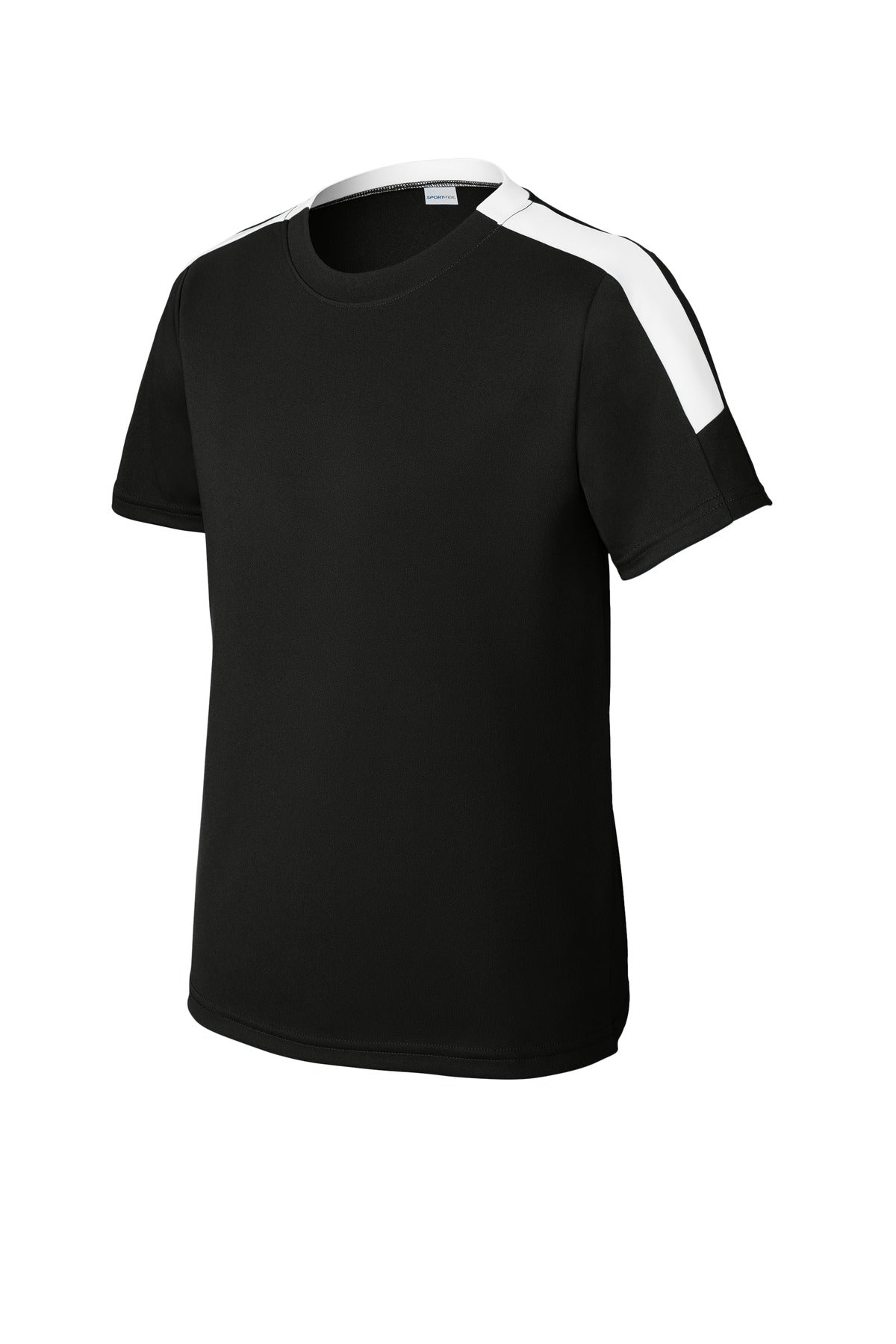 Front View of Blk/White Sport-Tek Youth Competitor United Crew YST100