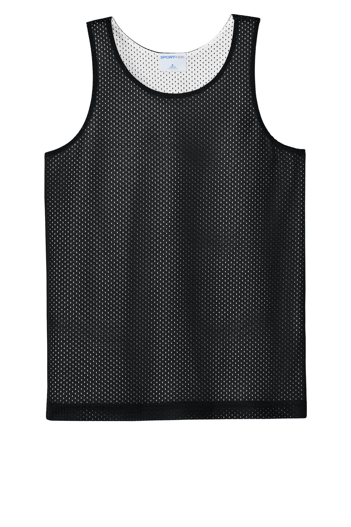 Front View of Blk/White Sport-Tek Youth PosiCharge Reversible Mesh Tank YST5000
