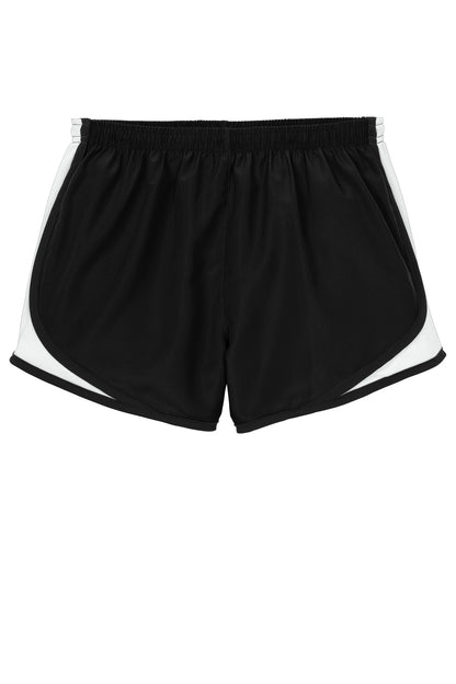 Front View of Blk/Wht/Blk Sport-Tek Women's Cadence Short. LST304