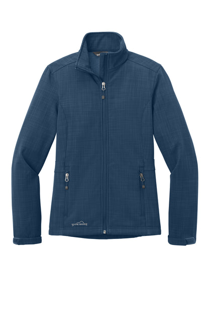 Front View of Blue Eddie Bauer Women's Shaded Crosshatch Soft Shell Jacket. EB533
