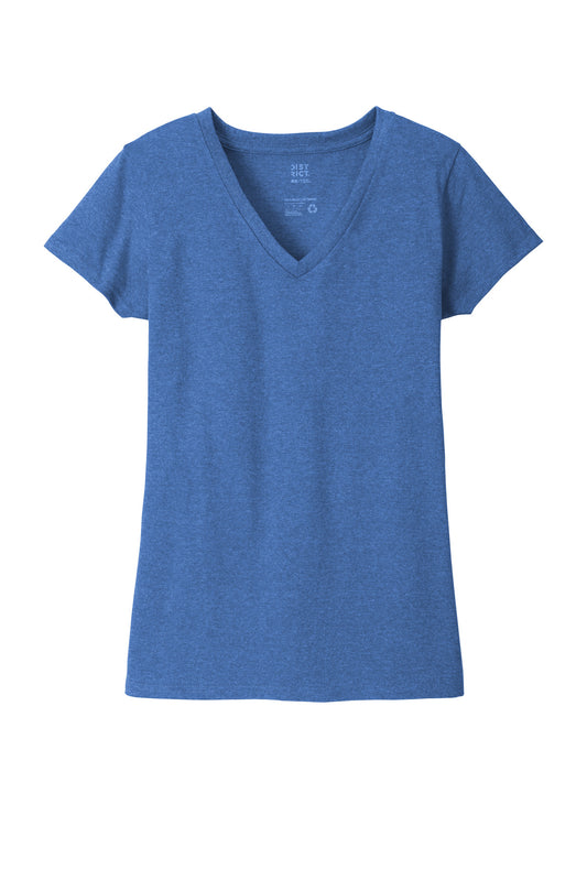 Front View of Blue Heather District Women's Re-Tee V-Neck DT8001