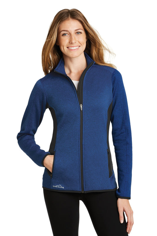 Front View of Blue Heather Eddie Bauer Women's Full-Zip Heather Stretch Fleece Jacket. EB239
