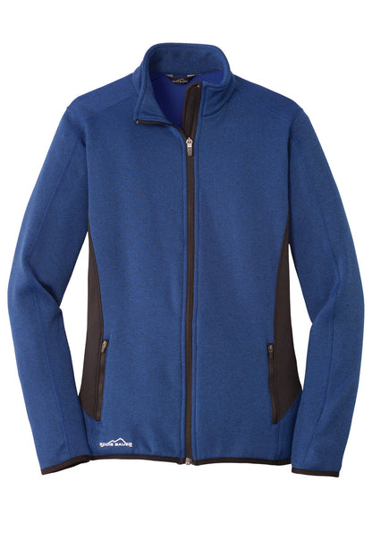 Front View of Blue Heather Eddie Bauer Women's Full-Zip Heather Stretch Fleece Jacket. EB239