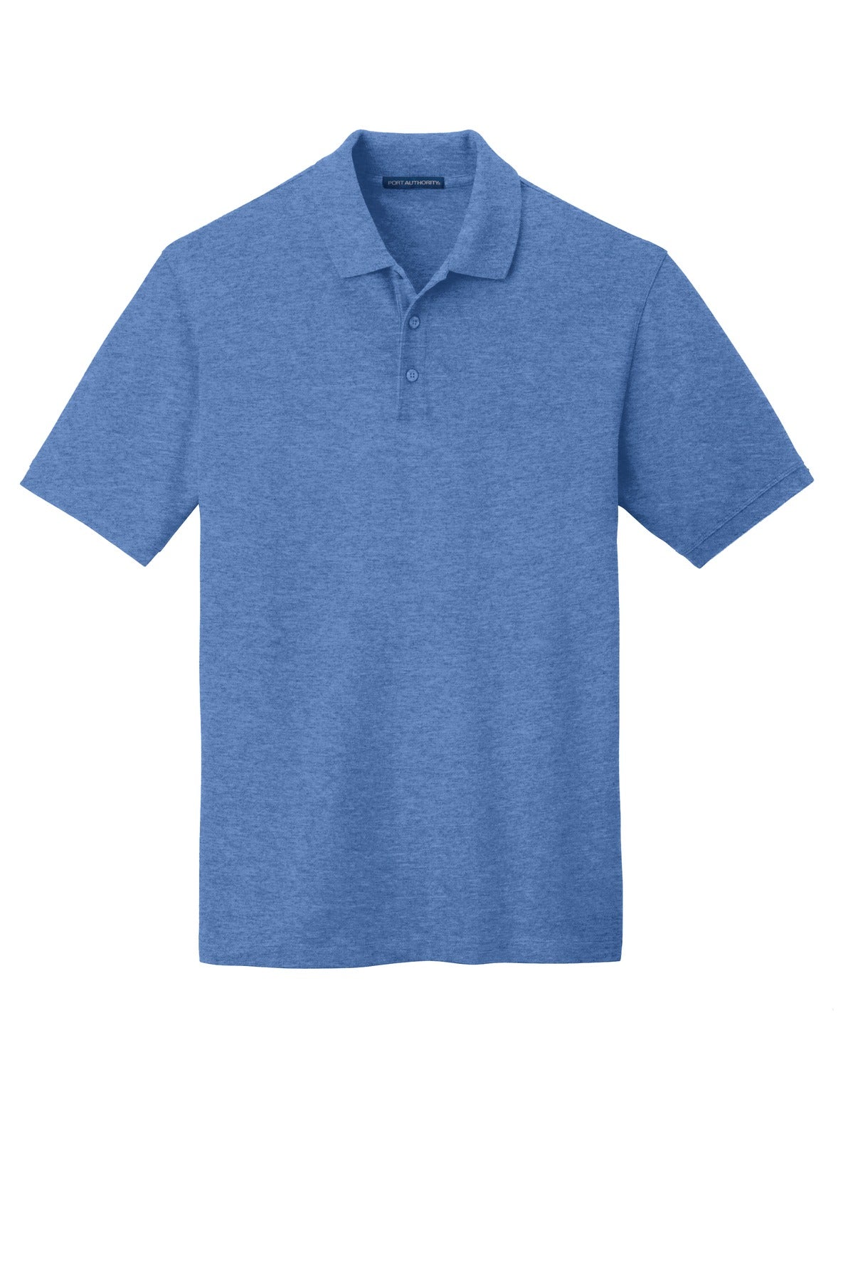 Front View of Blue Heather Port Authority EZCotton Polo. K8000