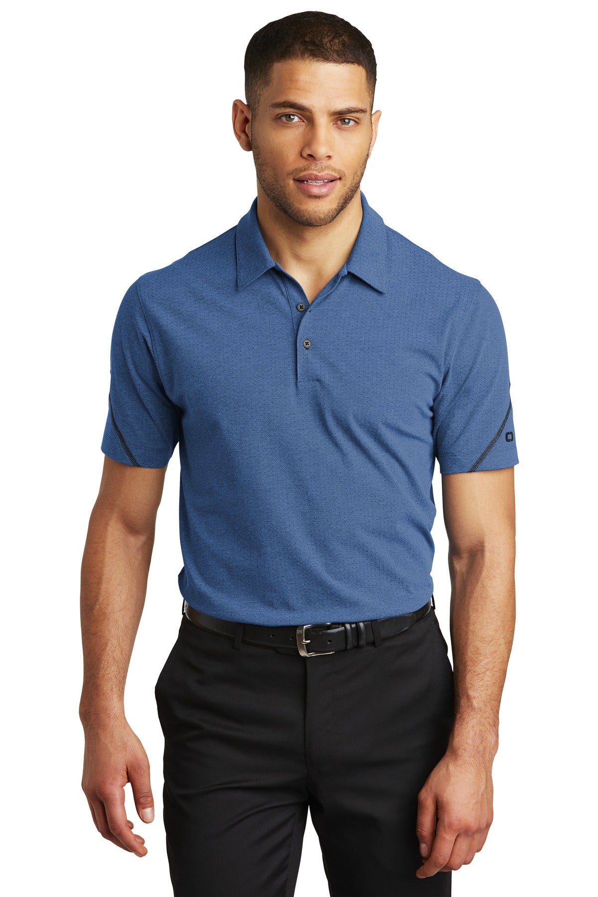 Front View of Blue Hthr OGIO Tread Polo. OG135