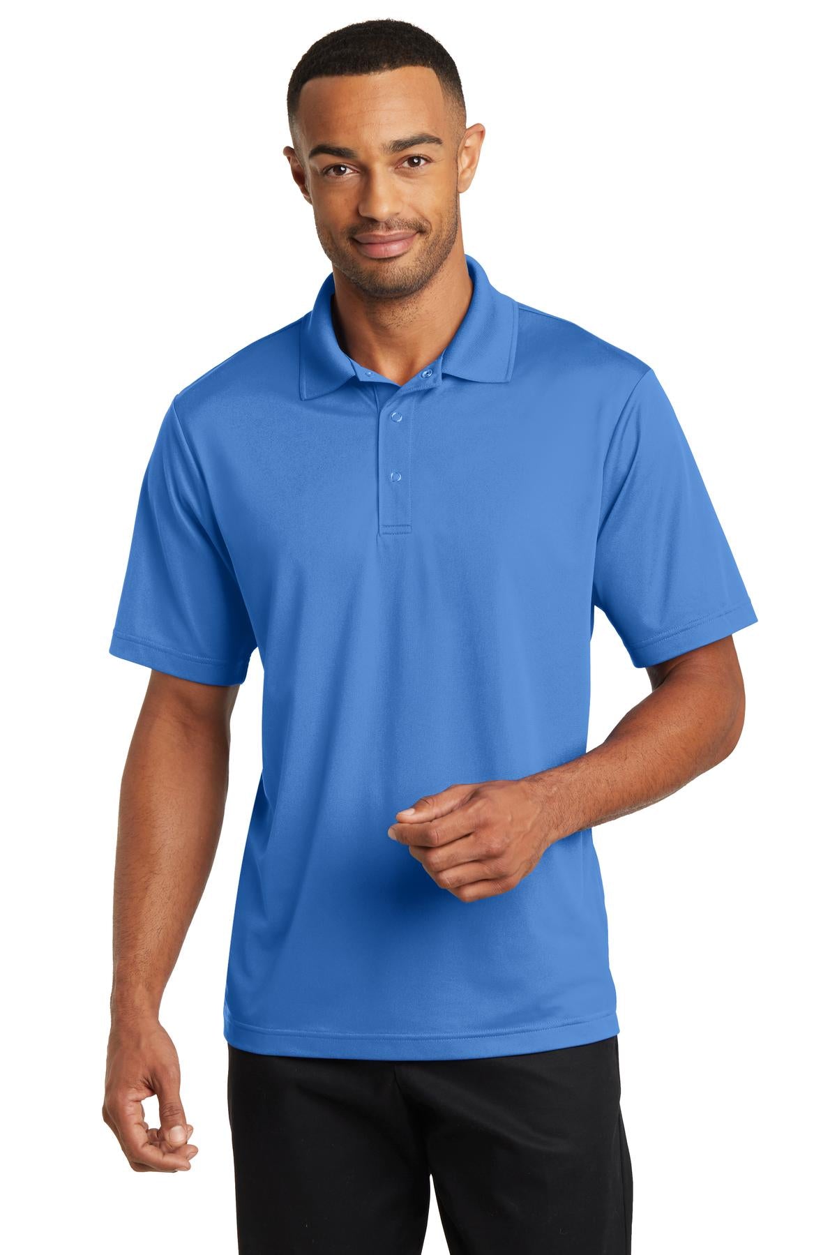 Front View of Blue Lake CornerStone Micropique Gripper Polo. CS421
