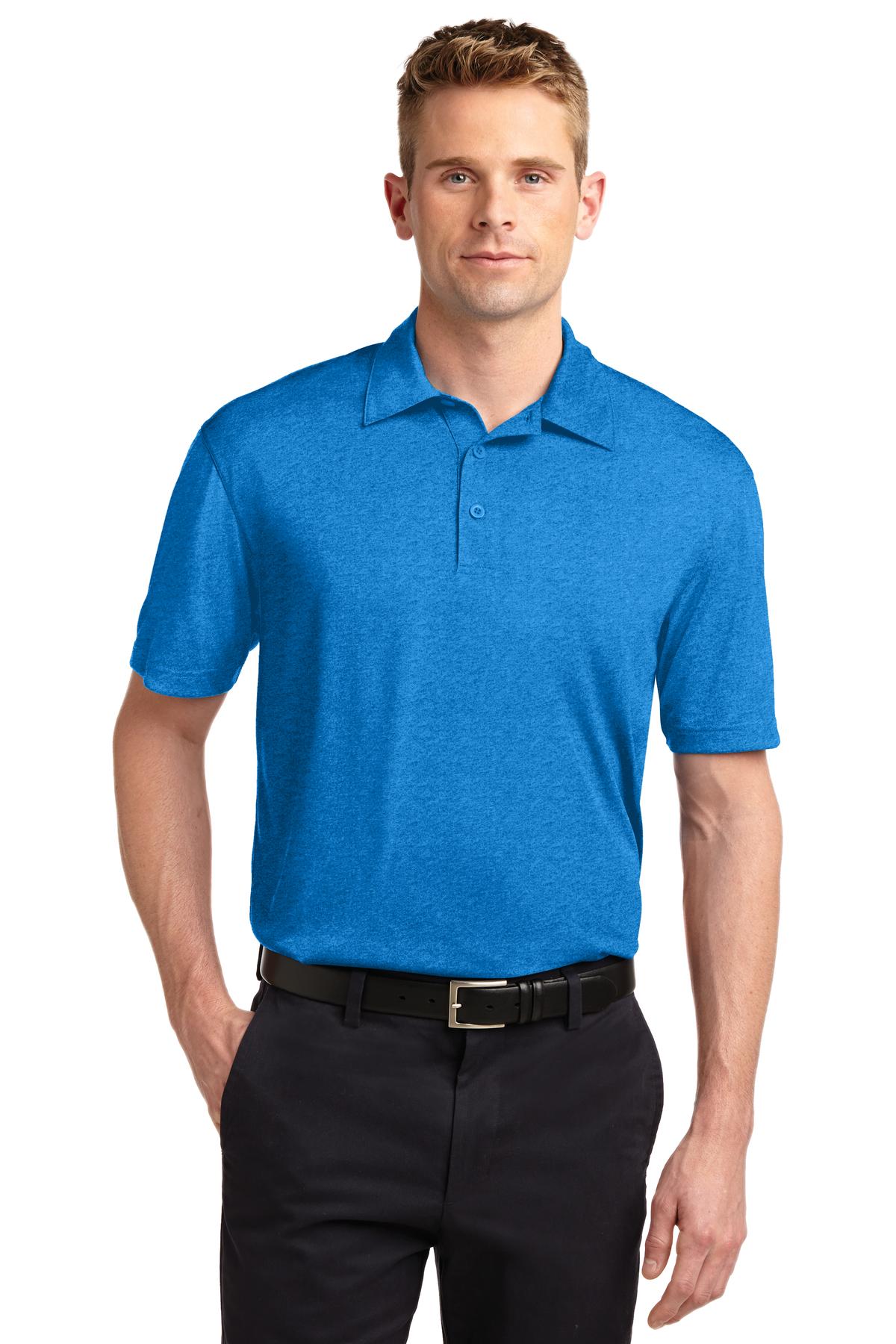 Front View of Blue Wake Hthr Sport-Tek Heather Contender Polo. ST660