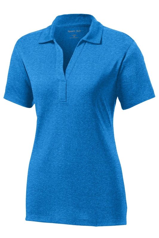 Front View of Blue Wake Hthr Sport-Tek Women's Heather Contender Polo. LST660