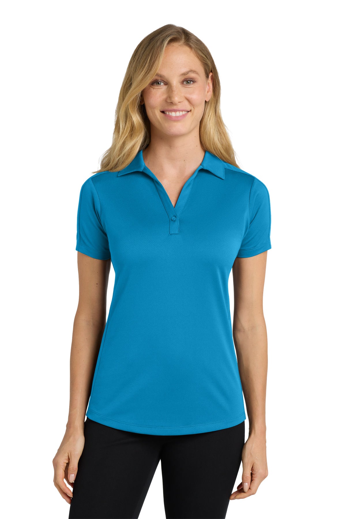 Front View of Blue Wake Port Authority Women's Diamond Jacquard Polo. L569
