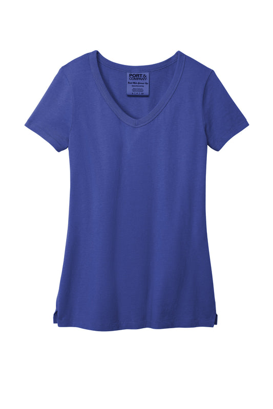 Front View of BlueIris Port & Company Women's Beach Wash Garment-Dyed V-Neck Tee LPC099V