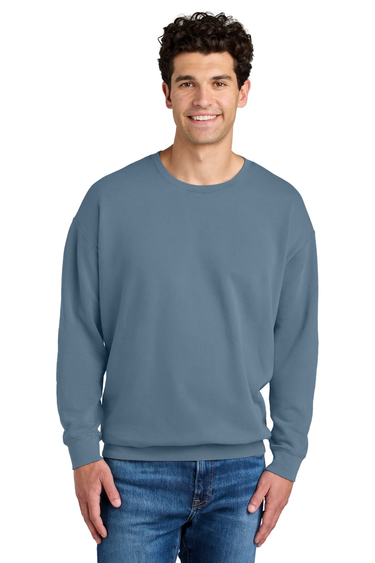 Front View of BlueJean Comfort Colors Lightweight Crewneck Sweatshirt 1466