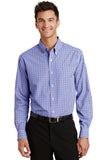 Front View of Blue/Purple Port Authority Long Sleeve Gingham Easy Care Shirt. S654