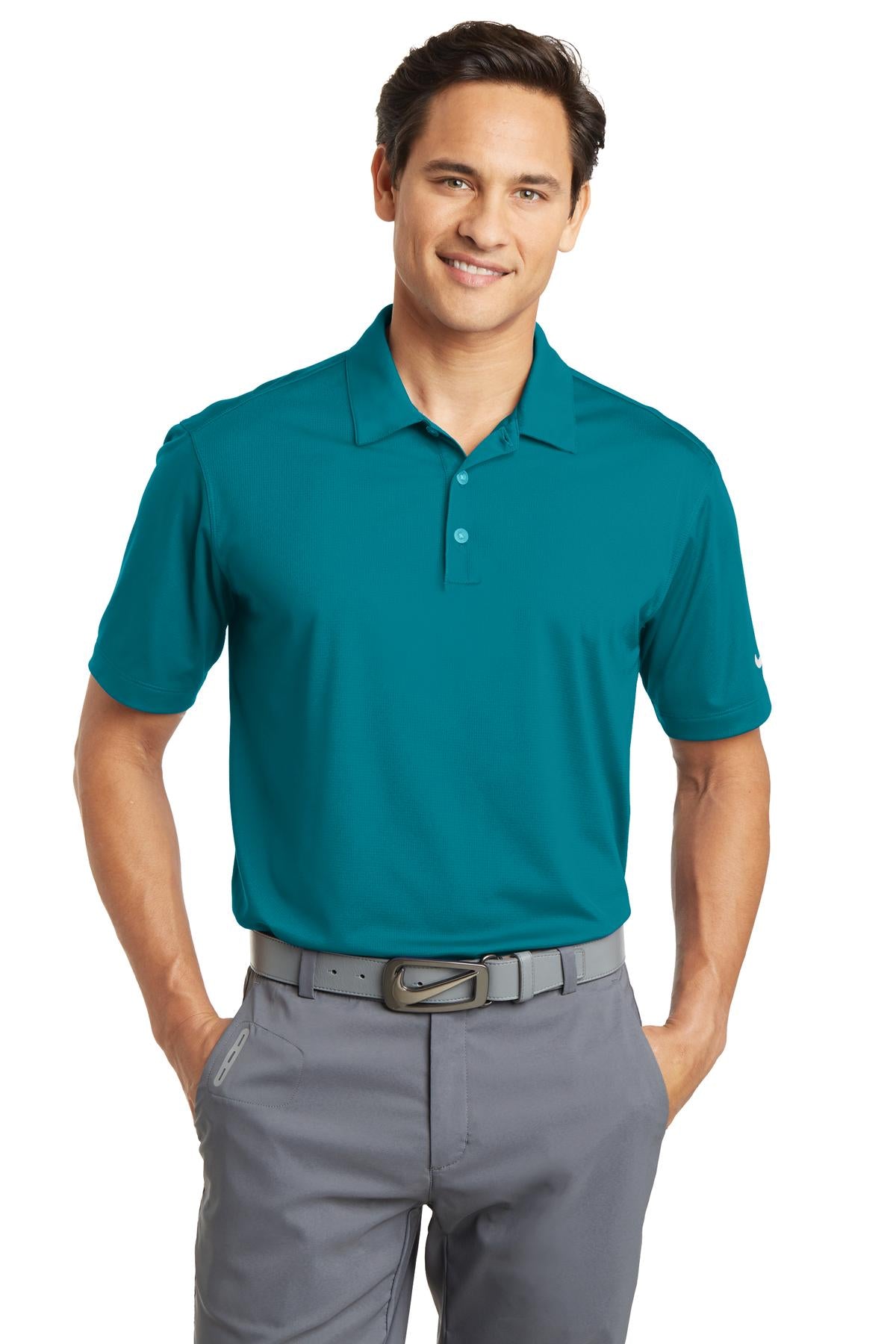 Front View of Blustery Nike Dri-FIT Vertical Mesh Polo. 637167