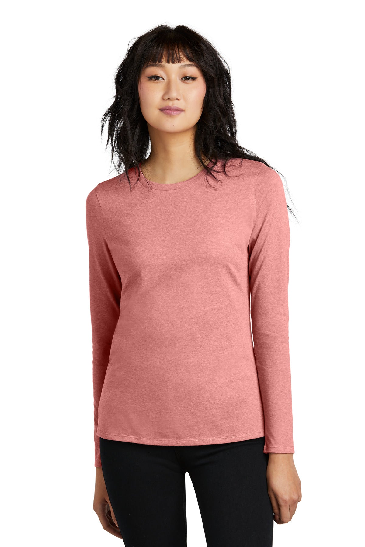 Front View of BlustFrost District Women's Perfect Blend CVC Long Sleeve Tee DT110