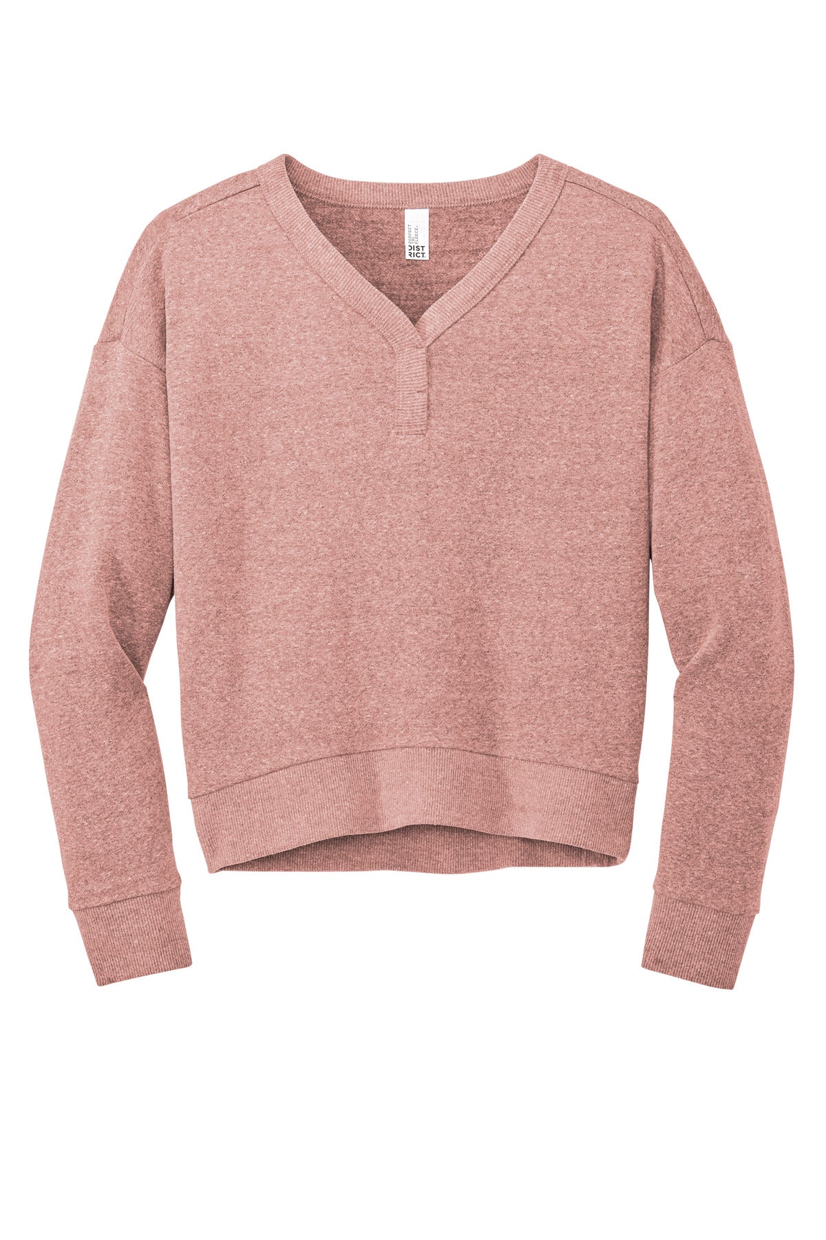 Front View of BlustFrost District Women's Perfect Tri Fleece V-Neck Sweatshirt DT1312