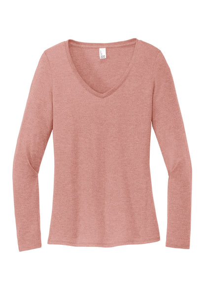 Front View of BlustFrost District Women's Perfect Tri Long Sleeve V-Neck Tee DT135