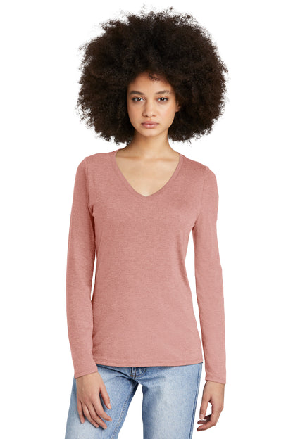 Front View of BlustFrost District Women's Perfect Tri Long Sleeve V-Neck Tee DT135