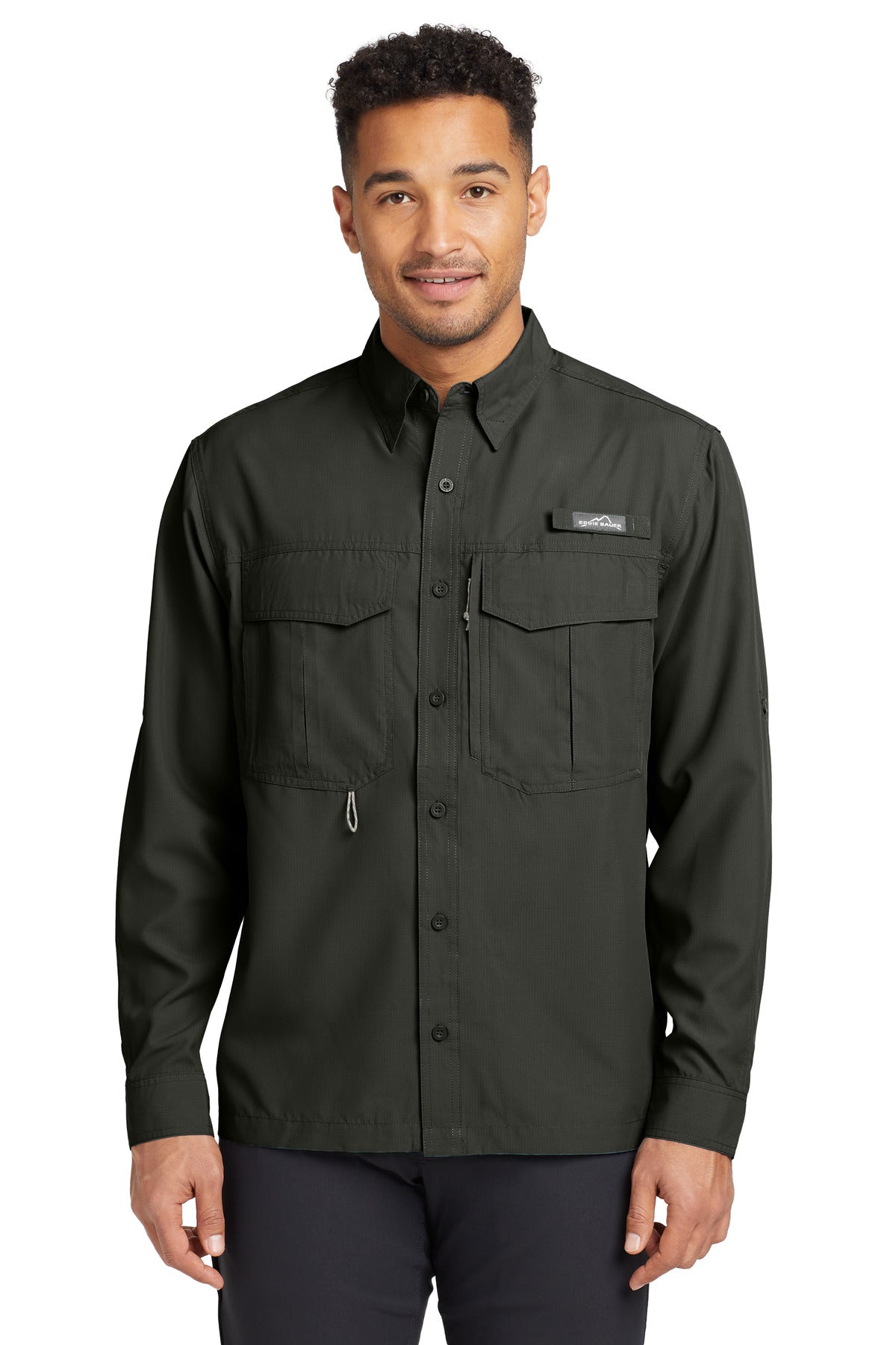 Front View of Boulder Eddie Bauer - Long Sleeve Performance Fishing Shirt. EB600