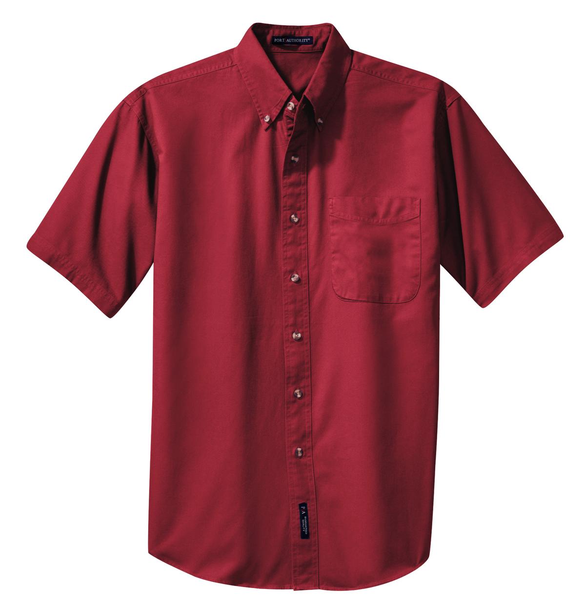Front View of Brght Burgundy Port Authority Short Sleeve Twill Shirt. S500T