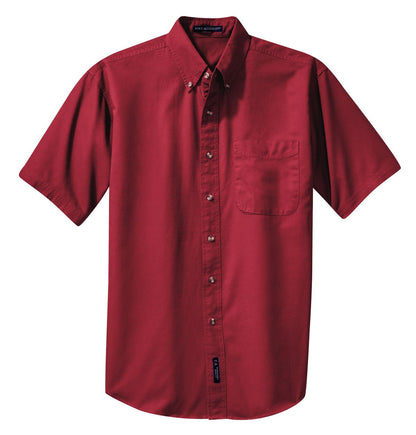 Front View of Brght Burgundy Port Authority Short Sleeve Twill Shirt. S500T