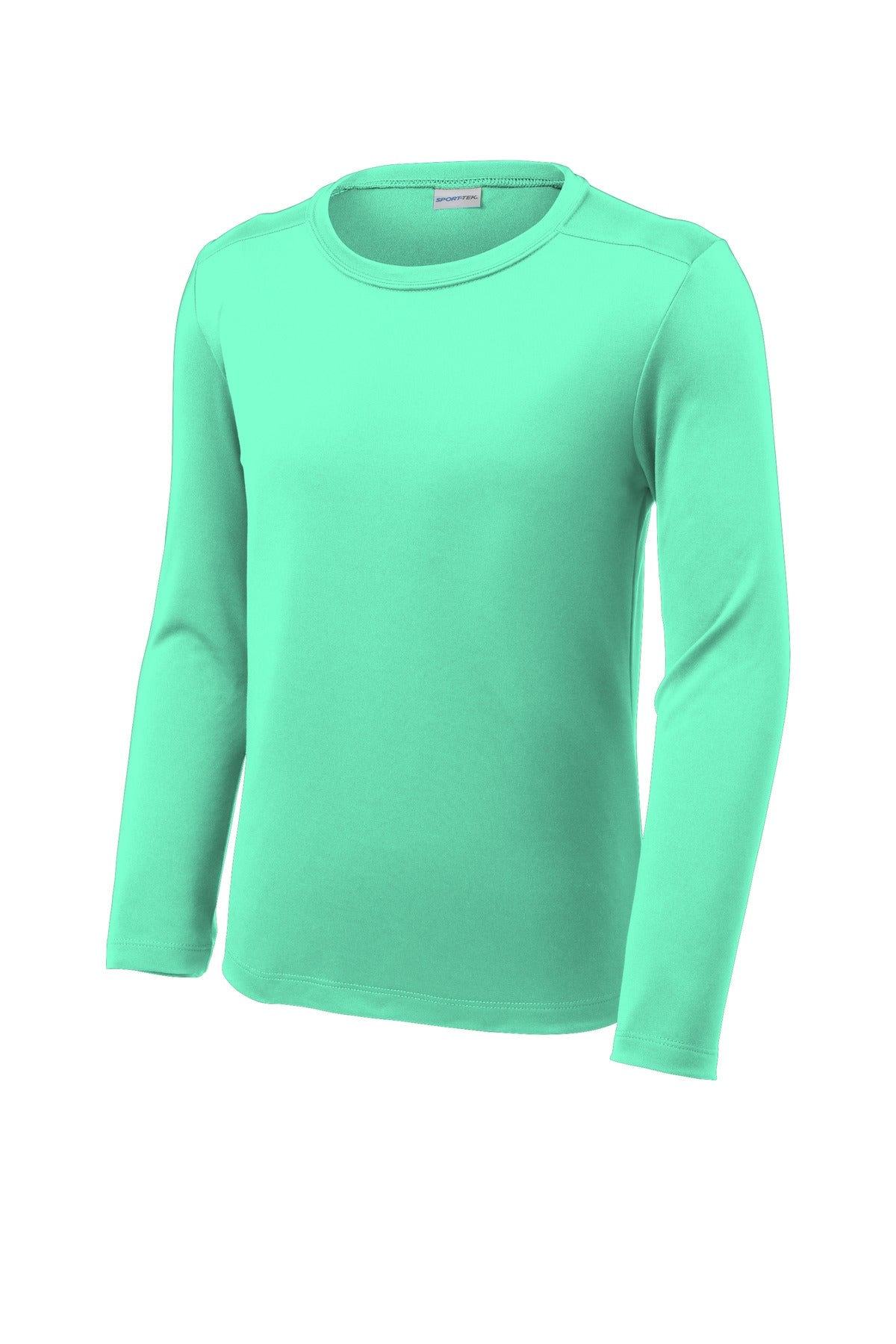 Front View of Bright Seafoam Sport-Tek Youth Posi-UV Pro Long Sleeve Tee. YST420LS