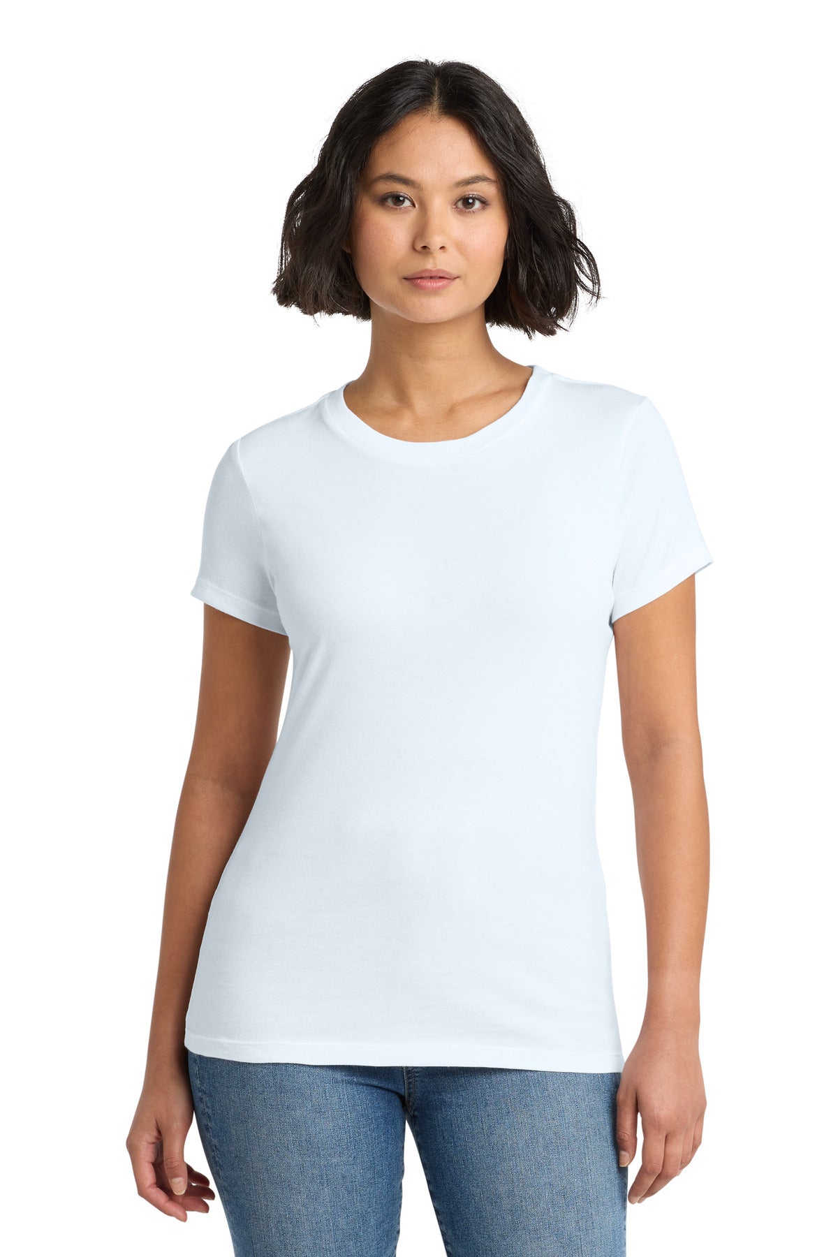 Front View of Bright White District Women's Perfect Weight Tee. DM104L