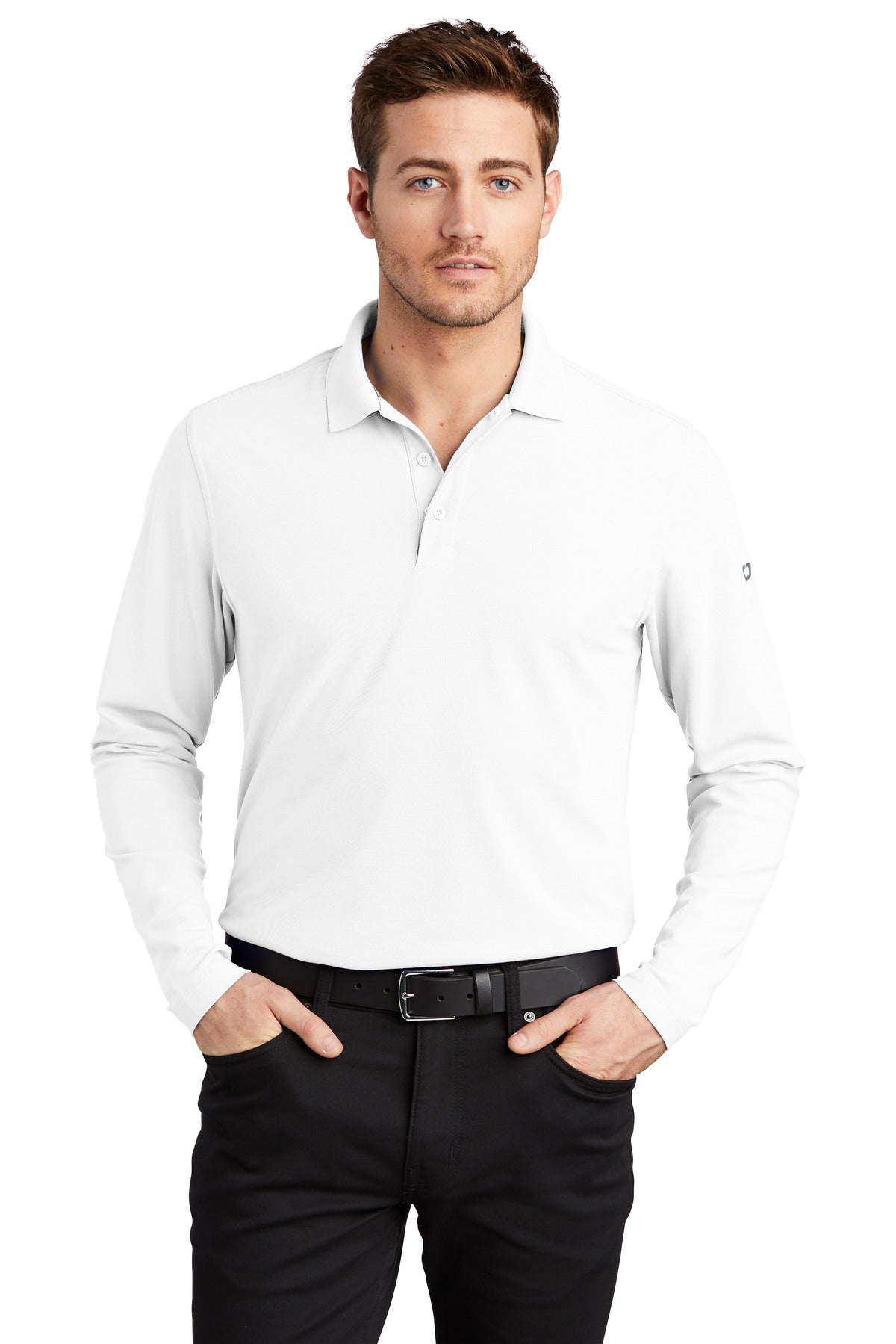 Front View of Bright White OGIO Caliber2.0 Long Sleeve OG105