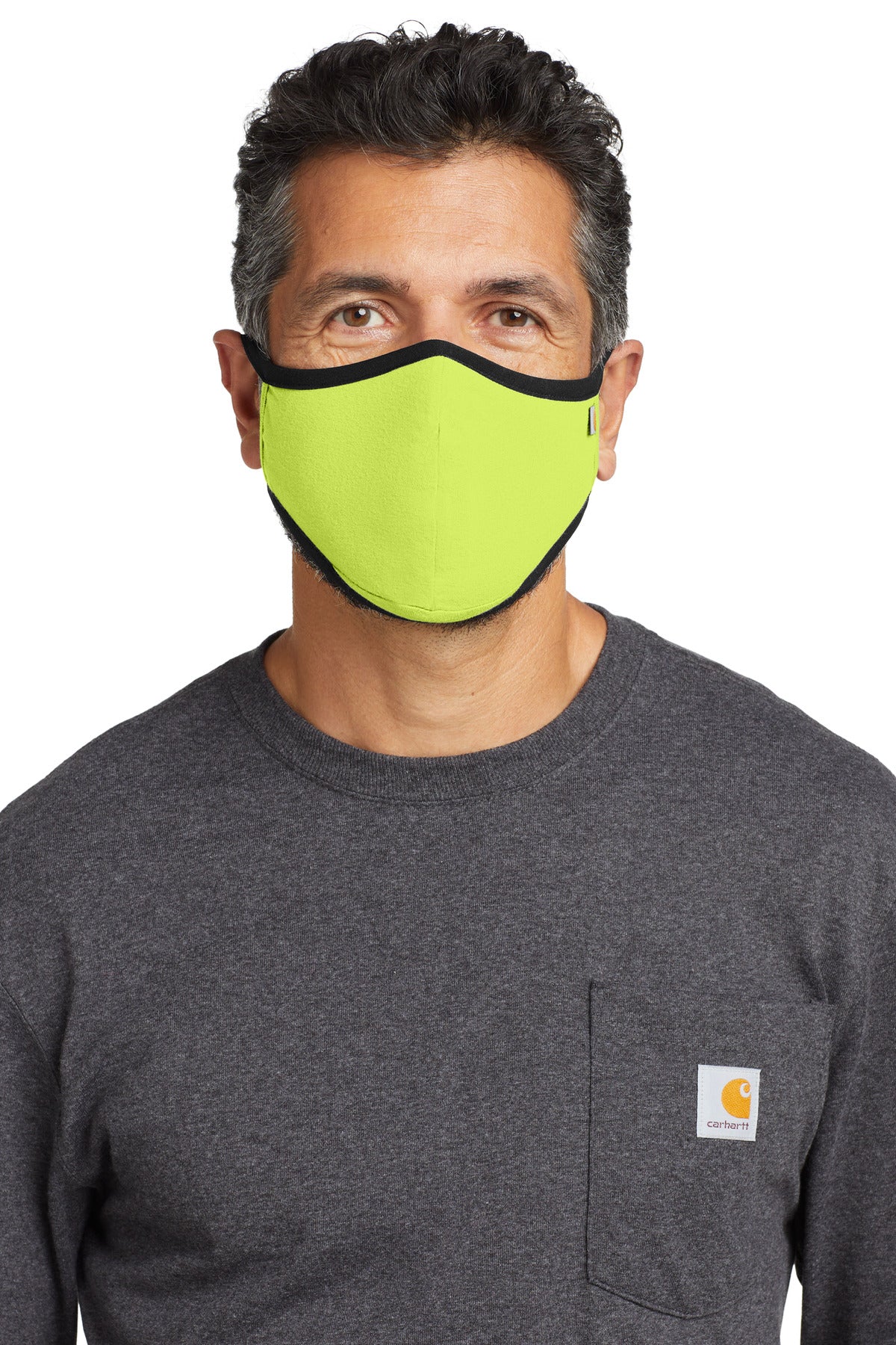 Front View of BrightLime Carhartt Cotton Ear Loop Face Mask (3 pack) CT105160