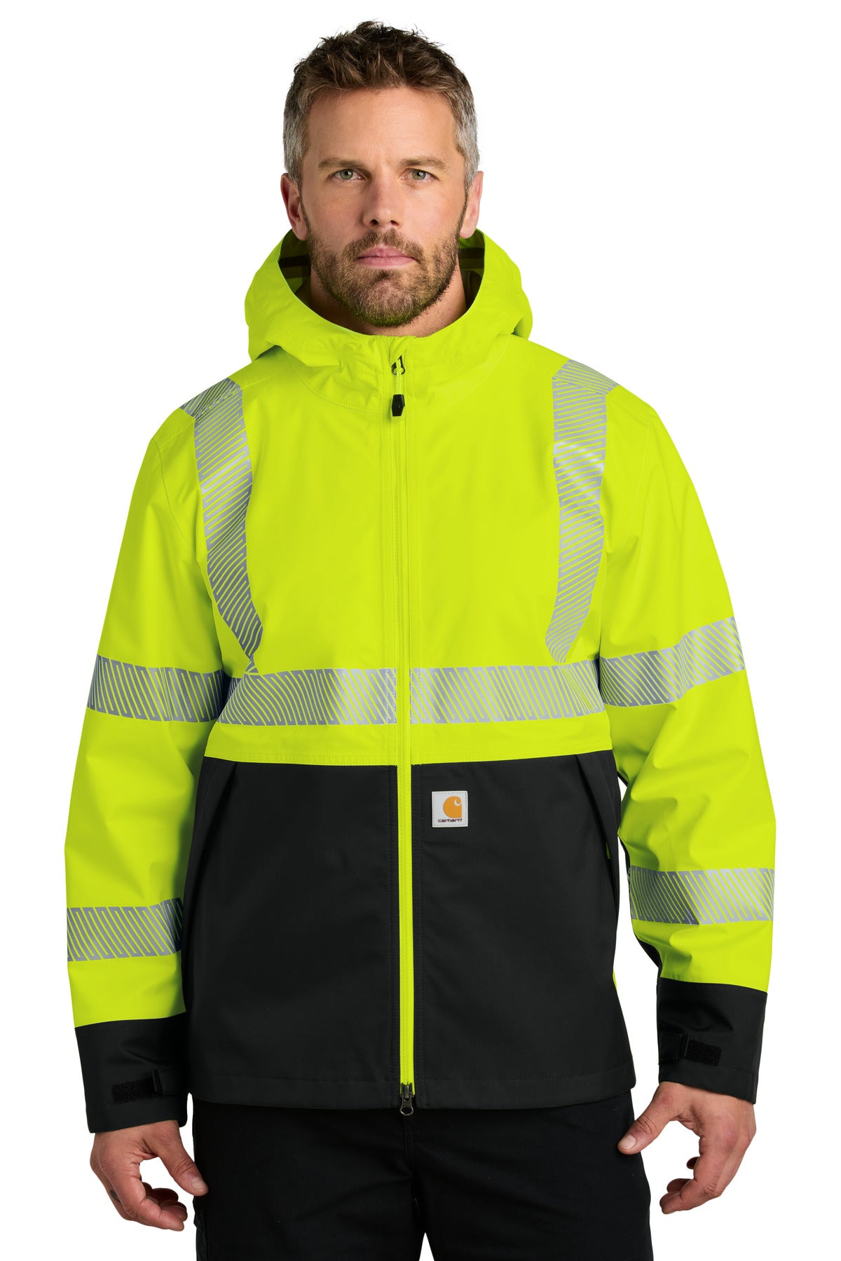 Front View of BriteLime Carhartt ANSI 107 Class 3 Storm Defender Jacket CT106693