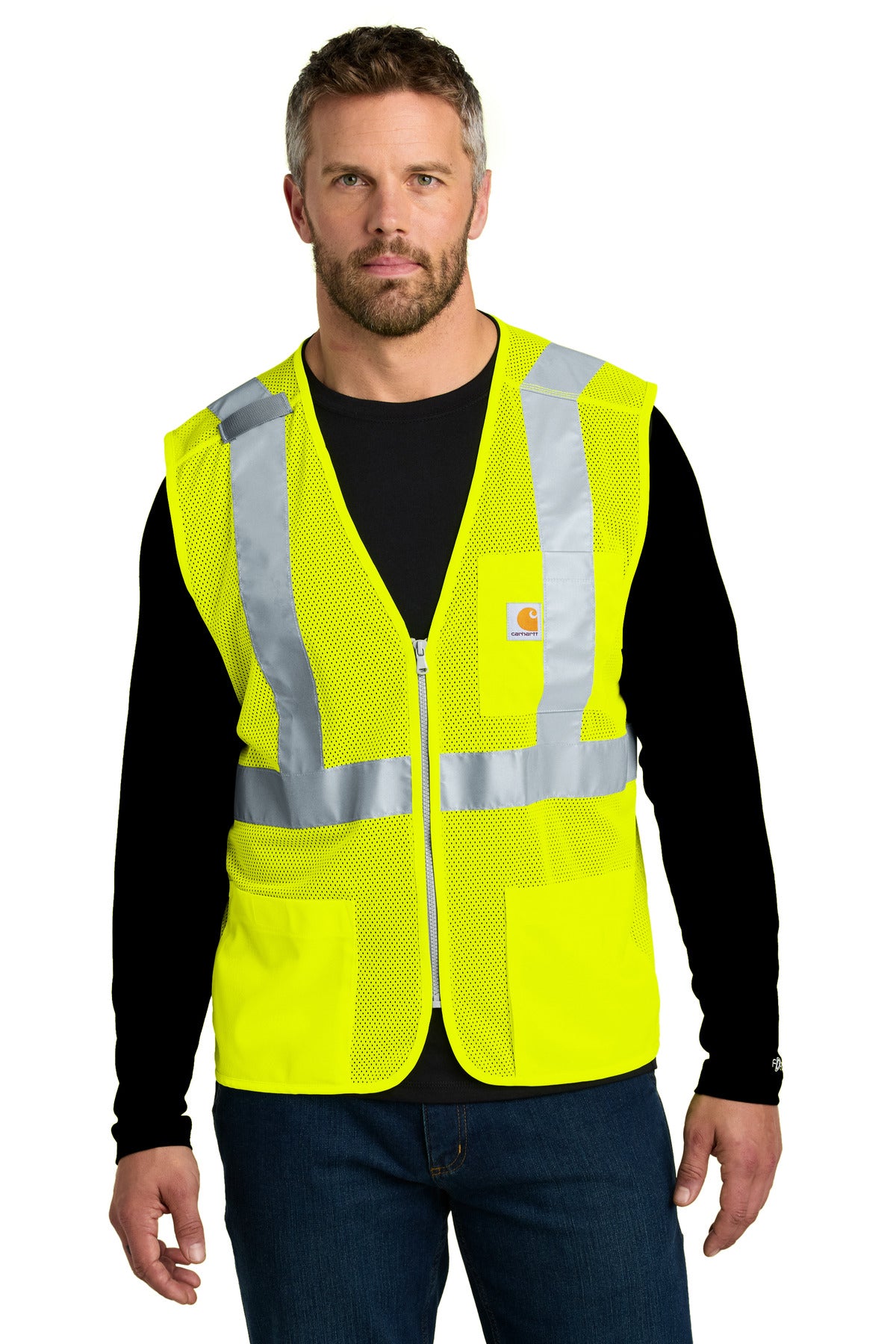 Front View of BriteLime Carhartt ANSI Class 2 Mesh Zip-Front Vest CT106171