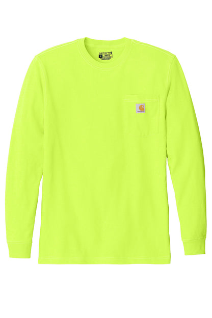 Front View of BriteLime Carhartt Workwear Pocket Long Sleeve T-Shirt. CTK126